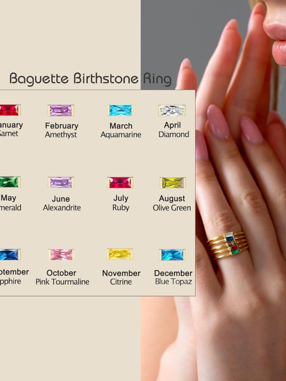 Birthstone Rings for Women Non Tarnish Gold Stackable Rings Dainty 14K Gold/Silv - Picture 5 of 7